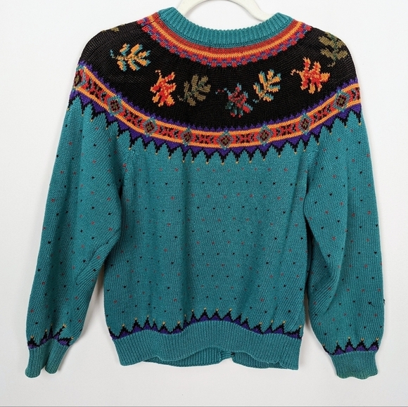 Woolrich sz.M Vintage 90s Grandma Cardigan Sweater Button Up Fair Isle Nordic - Picture 2 of 13